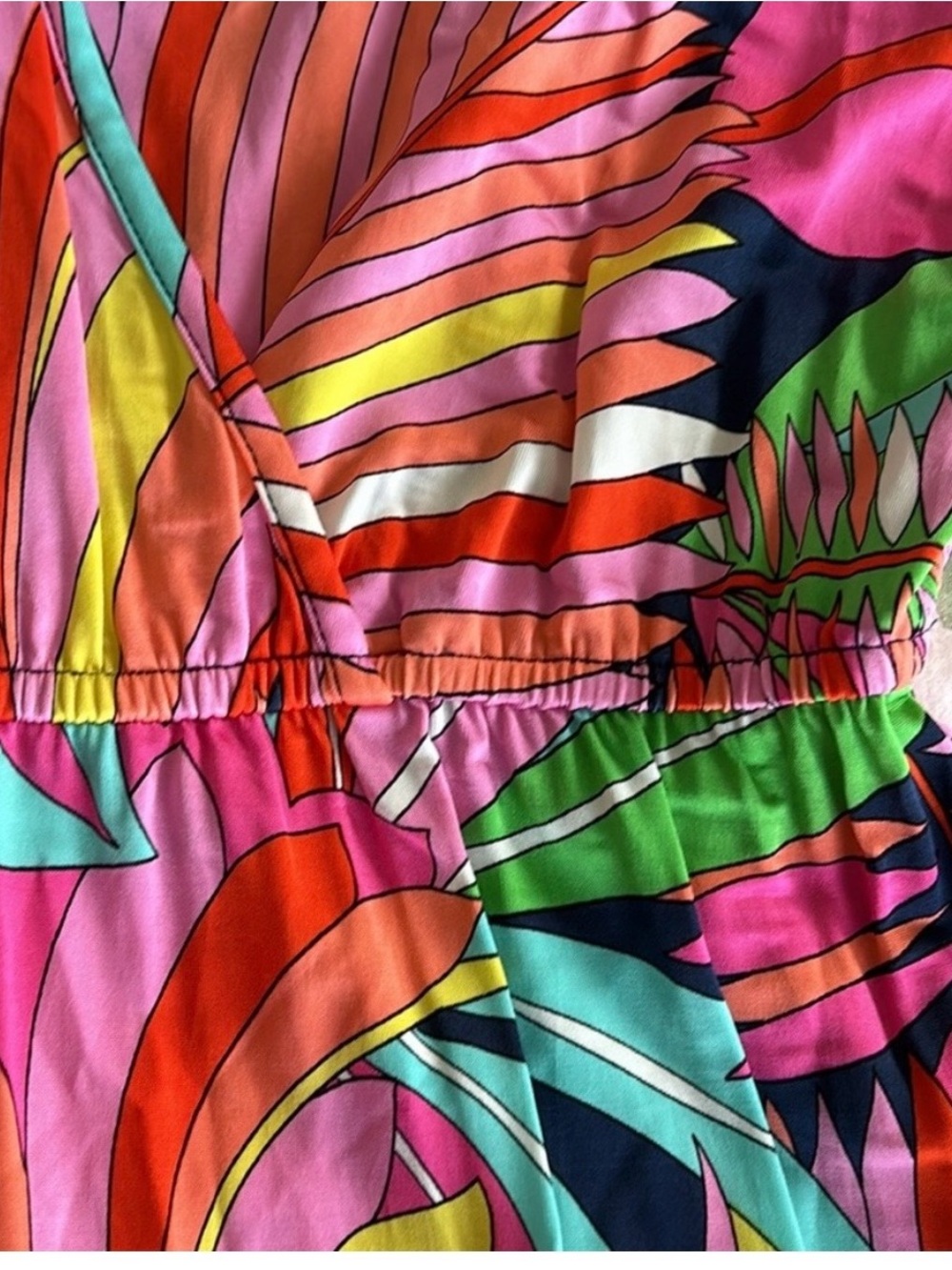 Trina Turk Tropical Palm print maxi dress/Multicolor/V-neck/Made in USA/NWOT - Picture 3 of 4